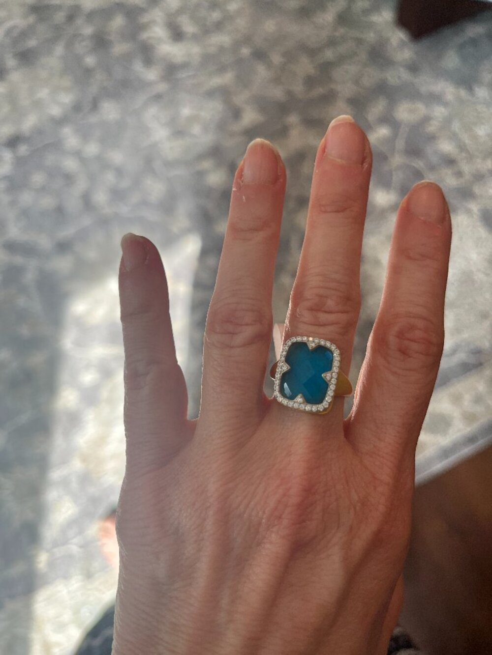 Freida Rothman Blue Faceted Stone with CZ Halo Ring NWT Size 8 - Picture 14 of 15